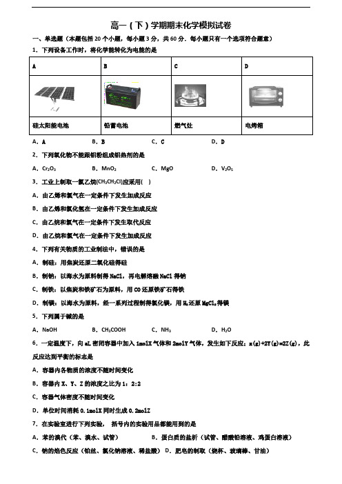 甘肃省定西市2020年新高考高一化学下学期期末达标测试试题