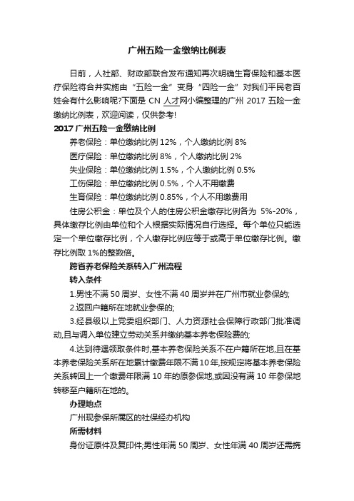 广州五险一金缴纳比例表