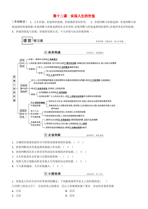 人教版高中政治必修4第四单元 认识社会与价值选择第十二课 实现人生的价值教案(4)