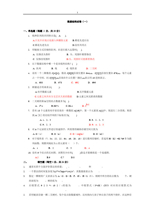 武汉理工大学历年数据结构试题及答案修改一