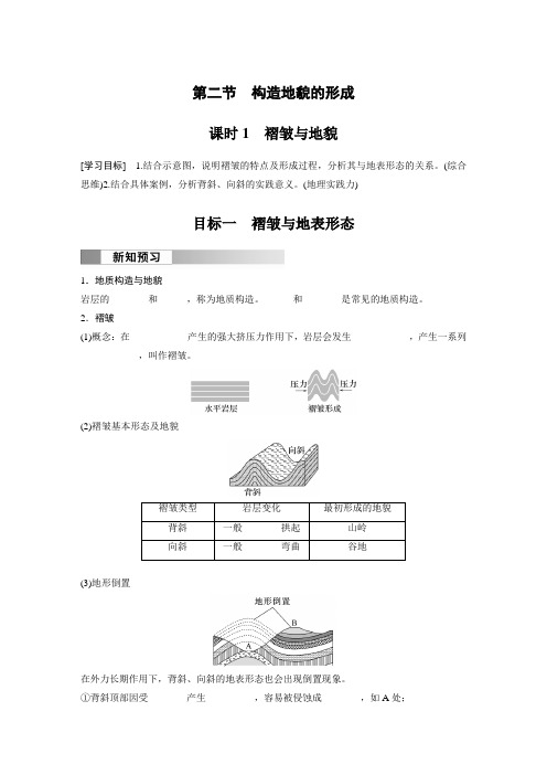 高中地理选择性必修一 学习笔记 第二章 第二节 课时1 褶皱与地貌