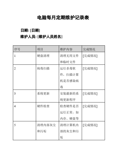 电脑每月定期维护记录表