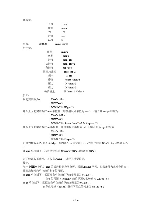 Ansys 单位制