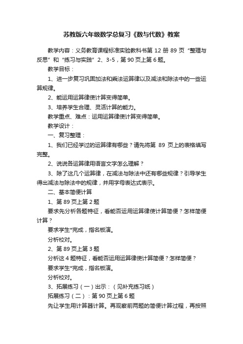 苏教版六年级数学总复习《数与代数》教案