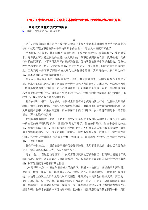 【语文】中考必备语文文学类文本阅读专题训练技巧全解及练习题(答案)