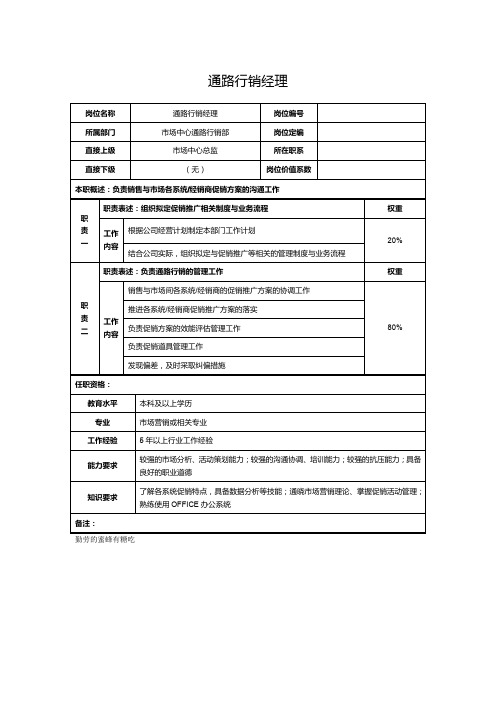 通路行销经理岗位职责