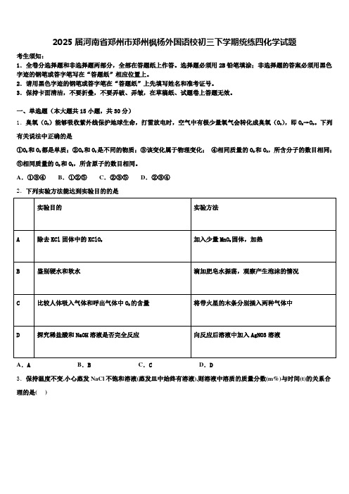 2025届河南省郑州市郑州枫杨外国语校初三下学期统练四化学试题含解析