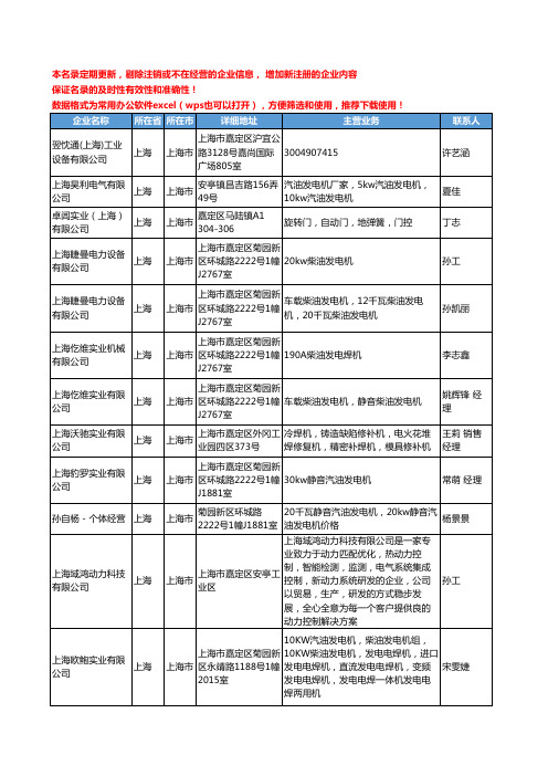 2020新版上海市发电机-发电机组工商企业公司名录名单黄页联系方式大全409家