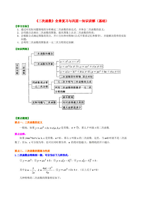 北京四中中考数学专练总复习《二次函数》全章复习与巩固—知识讲解(基础)