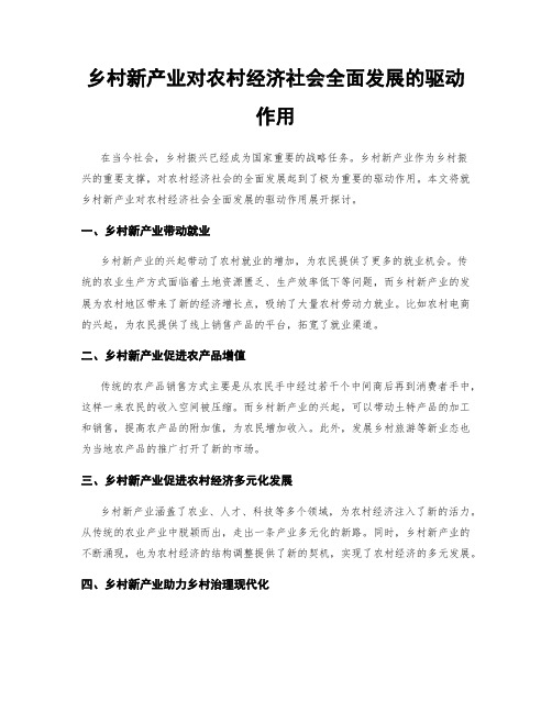 乡村新产业对农村经济社会全面发展的驱动作用