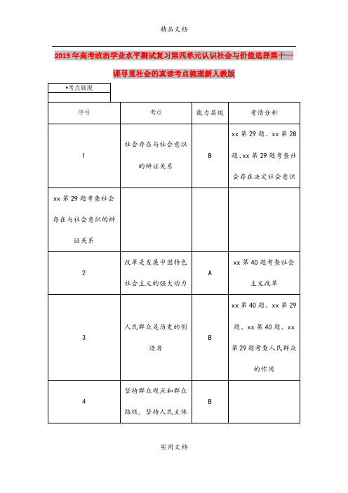 2019年高考政治学业水平测试复习第四单元认识社会与价值选择第十一课寻觅社会的真谛考点梳理新人教版