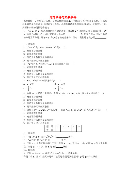 高中数学第一章充分条件与必要条件导学案