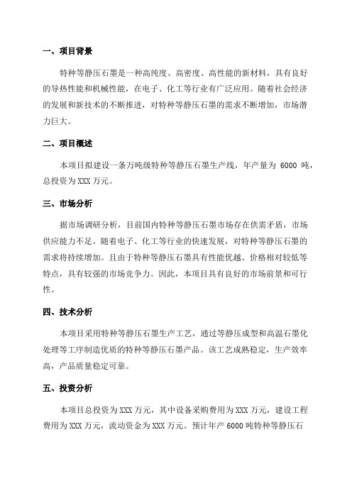 年产6000吨特种等静压石墨生产线建设项目可行性研究报告书