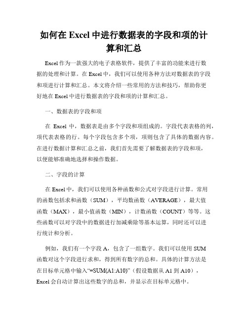 如何在Excel中进行数据表的字段和项的计算和汇总