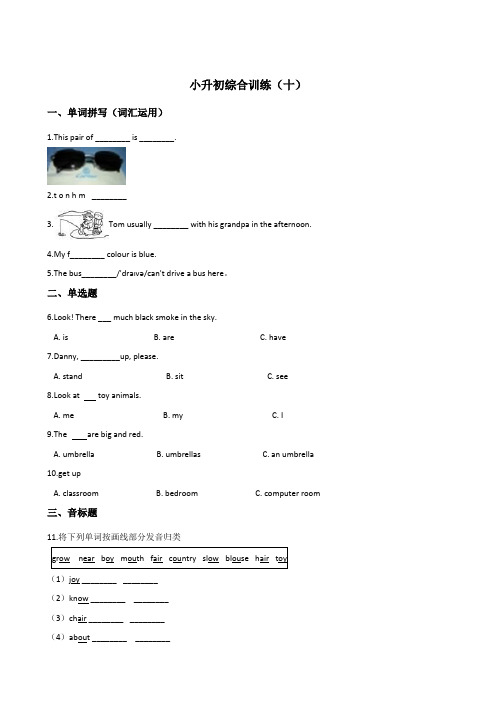 六年级下册英语试题--小升初综合训练(十) 人教(PEP)2014秋 含答案