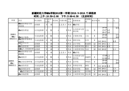 新疆财经大学MBA学院2010第一学期(20103-20107)课程表