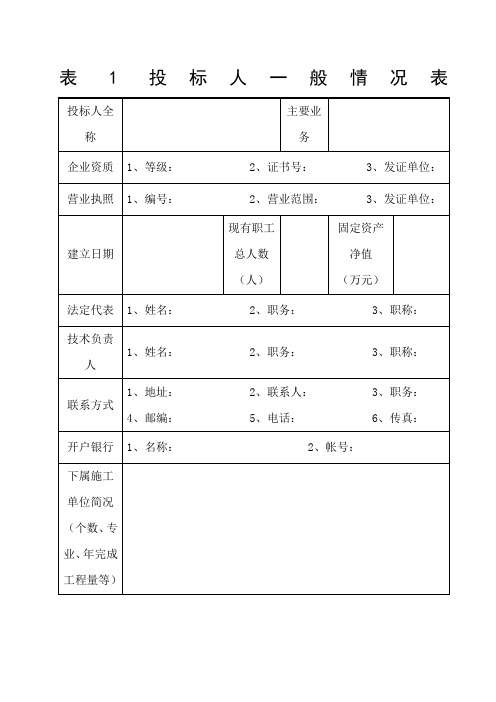 表投标人一般情况表