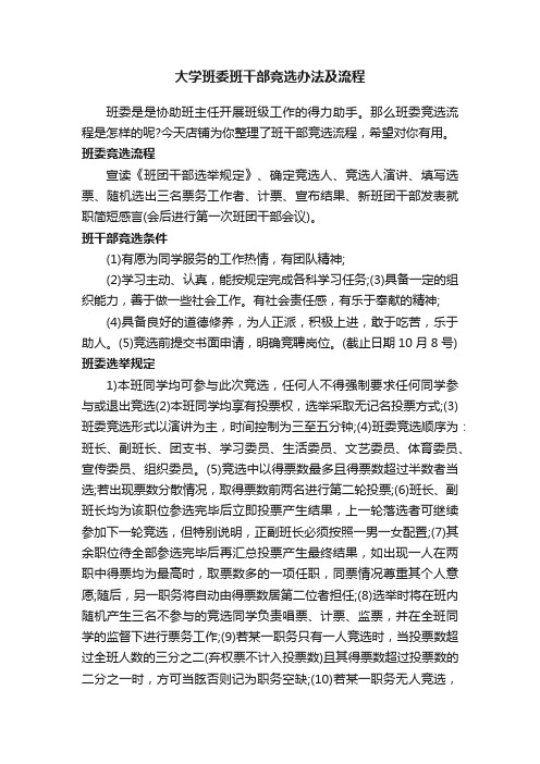 大学班委班干部竞选办法及流程