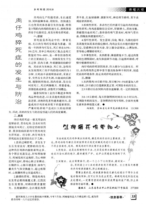 肉仔鸡猝死症的发生与防治