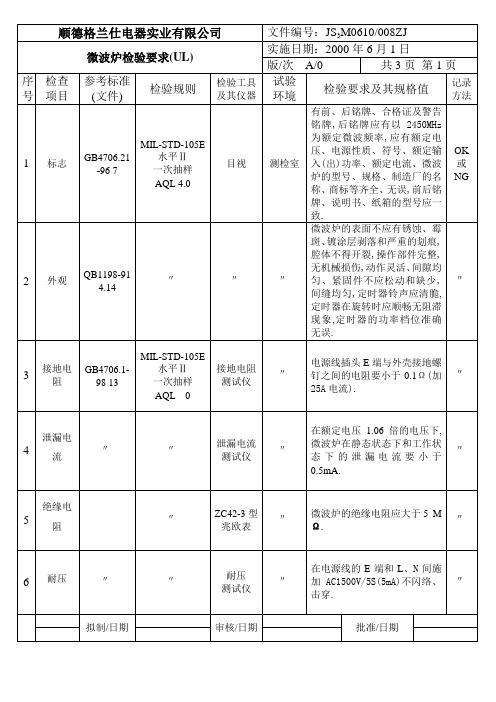 微波炉检验要求(UL)
