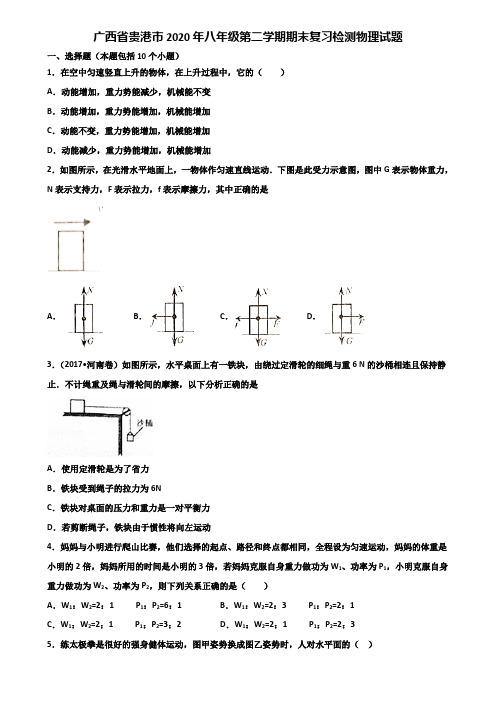 广西省贵港市2020年八年级第二学期期末复习检测物理试题含解析