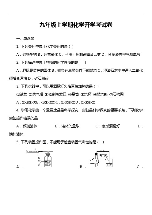 九年级上学期化学开学考试卷_6