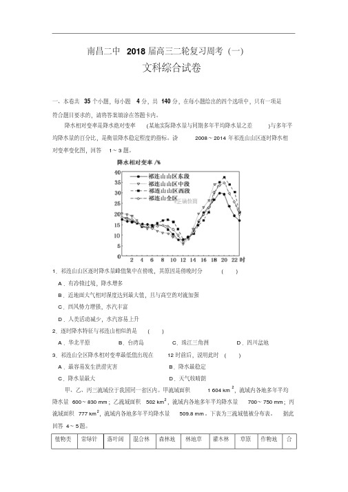 江西省南昌二中2018届高三下学期周考文综试卷(一)