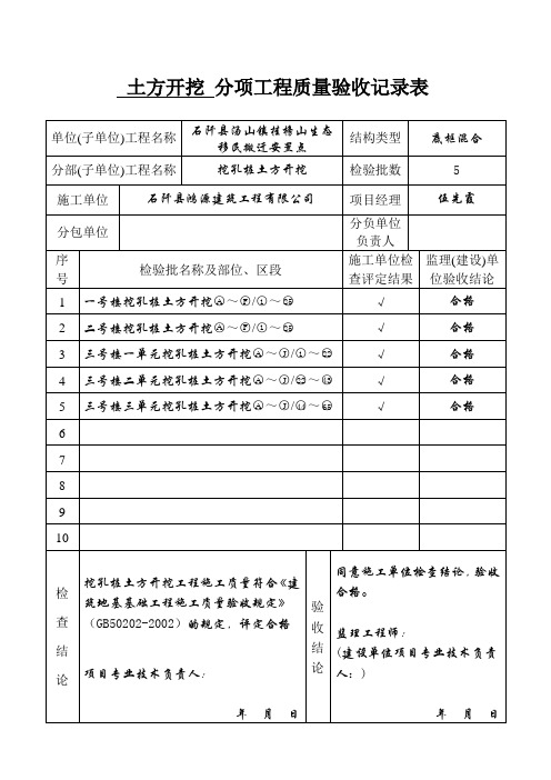 土方开挖 分项工程质量验收记录表