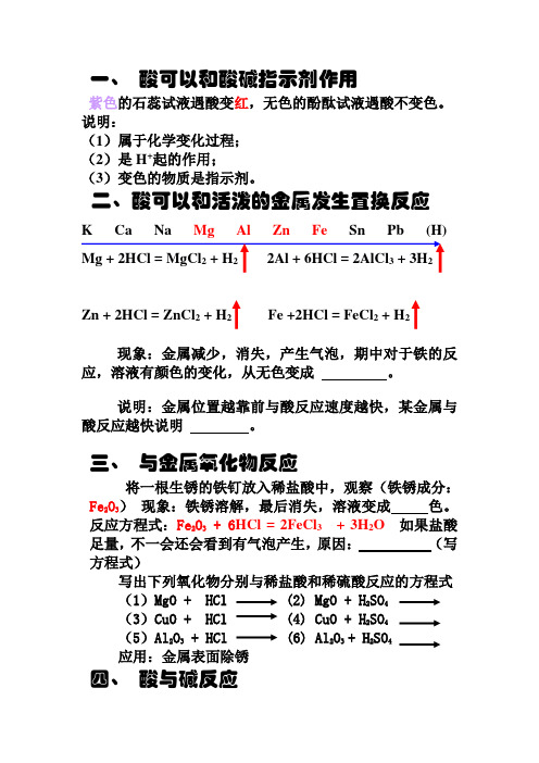 酸的化学性质(方程式)