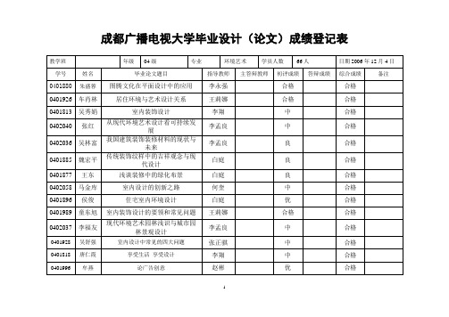 成都广播电视大学毕业设计(论文)成绩登记表