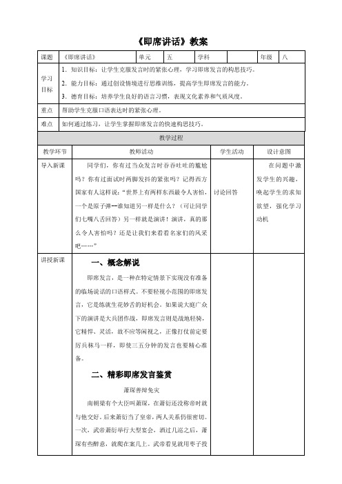 新人教版(部编)八年级语文下册《五单元 口语交际 即席讲话》赛课导学案_13