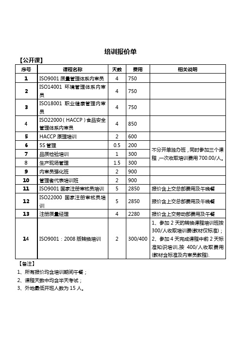 培训报价单