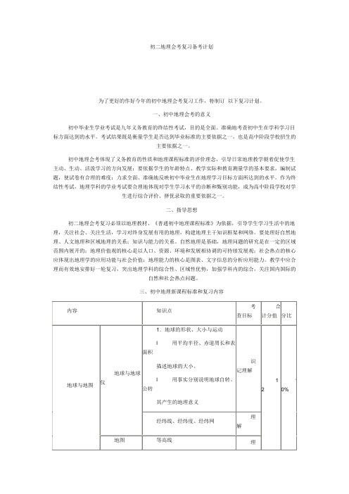 初二地理会考复习备考计划