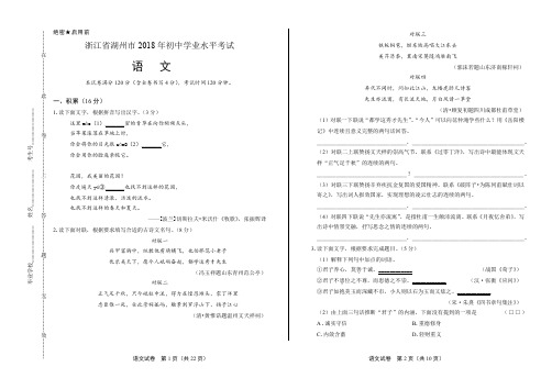 2018年浙江省湖州市中考语文试卷(含答案与解析)