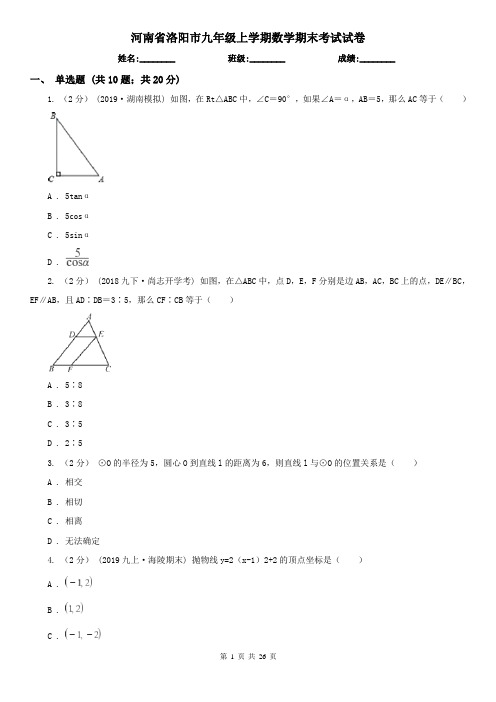 河南省洛阳市九年级上学期数学期末考试试卷