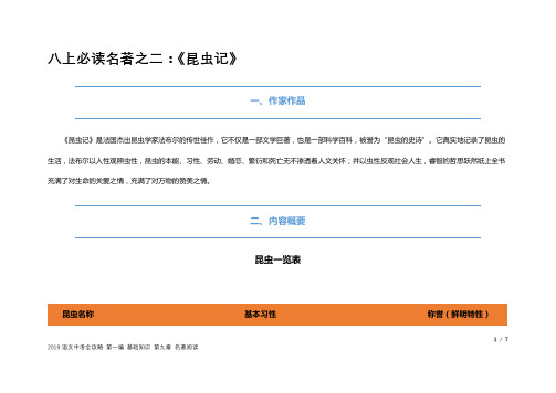 2019语文中考全攻略 第一编 基础知识 第九章 名著阅读 八上《昆虫记》