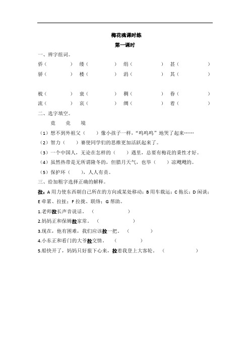 小学语文五年级下册《梅花魂》课时练习题和类文阅读 附加答案