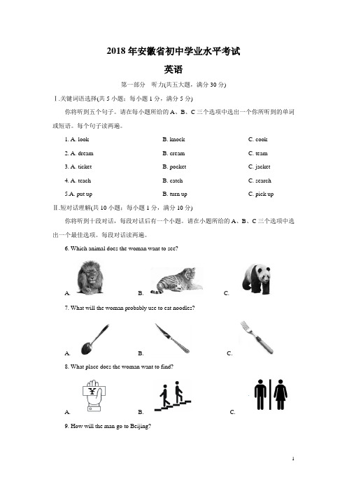 安徽省2018年中考英语试题及答案解析(中考真题)