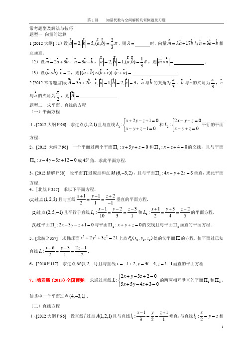 高数---第1讲 空间解析几何题型