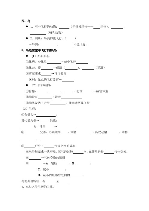 八年级上生物第一章知识点填空完整版