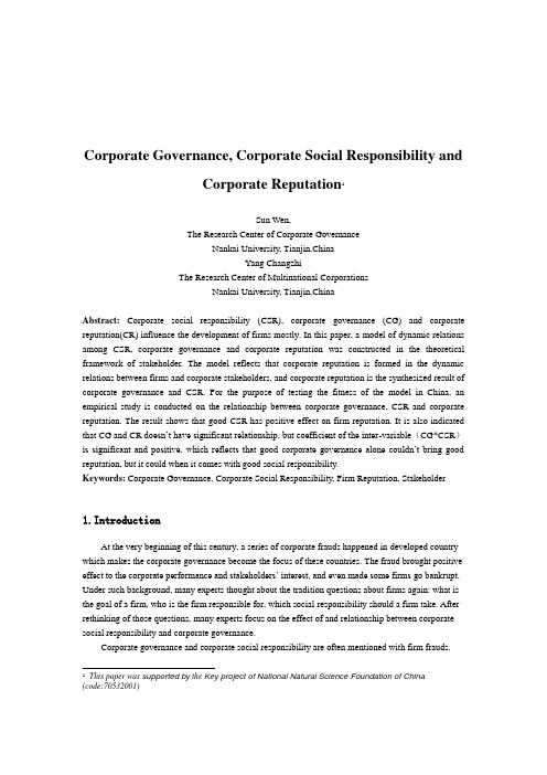 Corporate Governance, Corporate Social Responsibility and Corporate Reputation