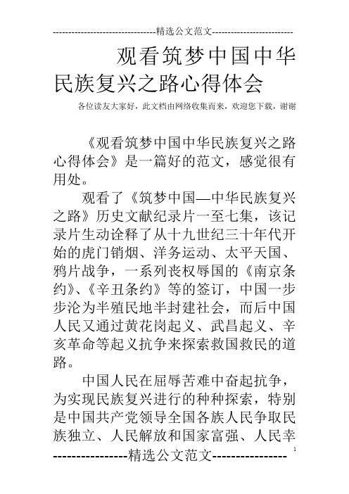 观看筑梦中国中华民族复兴之路心得体会