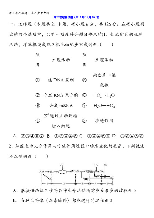 湖北省浠水县实验高级中学2017届高三理综测试题(2016年11月29日)含答案