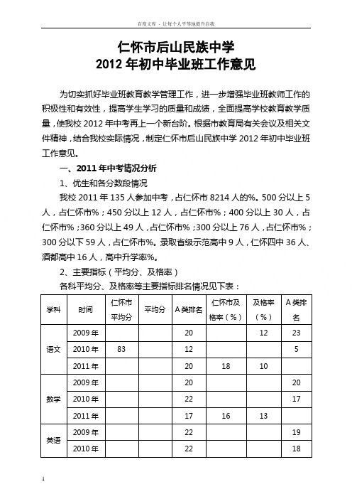 中学年初中毕业班工作意见