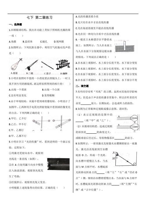 浙教版七年级下册科学第二章复习