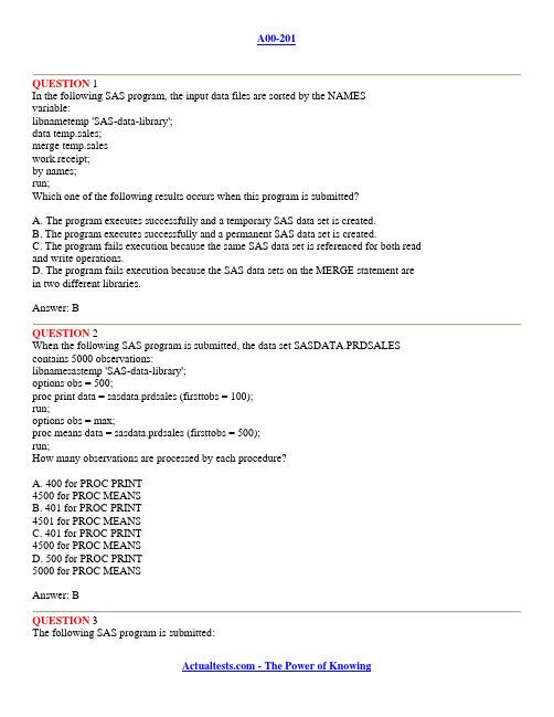 SAS BASE 123试题+答案详解