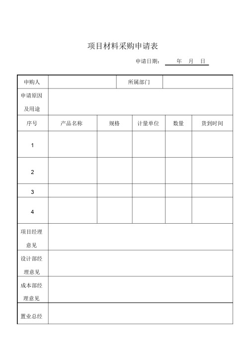 材料采购申请表模板