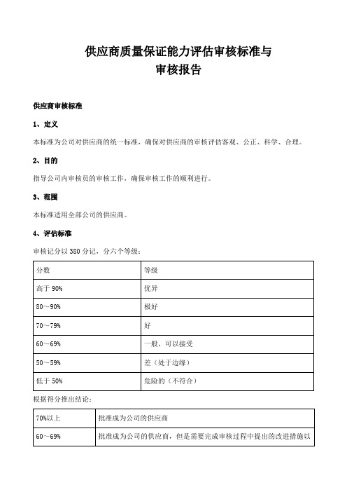 供应商质量保证能力评估审核标准