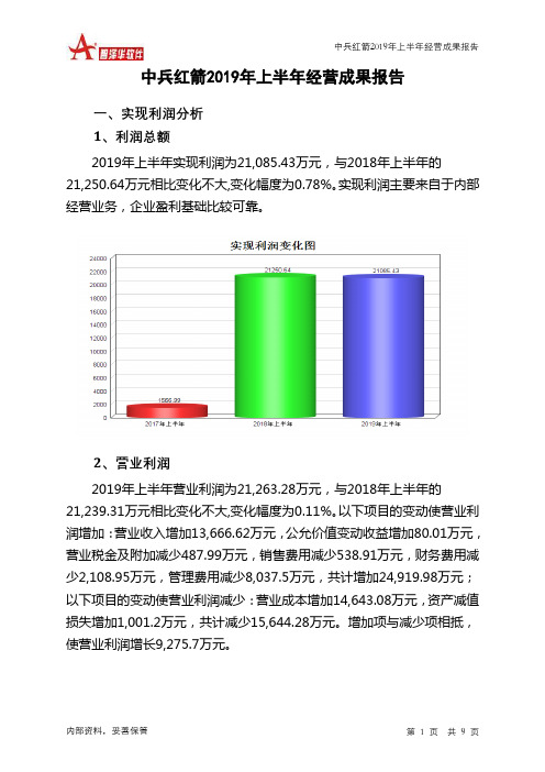 中兵红箭2019年上半年经营成果报告