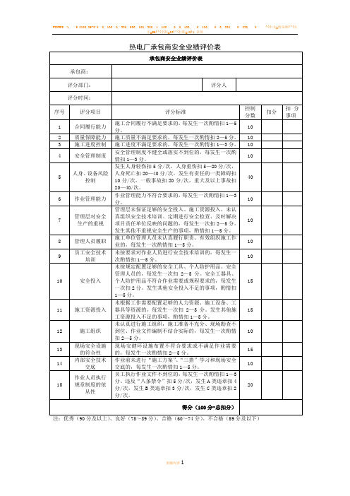 承包商安全业绩评价表